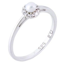 Λευκόχρυσο δαχτυλίδι Κ14 με μαργαριτάρι και ζιργκόν